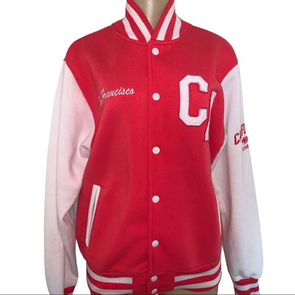 San Francisco Letterman Varsity Jacket California Coral Fuchsia Pink Coat - Picture 12 of 15